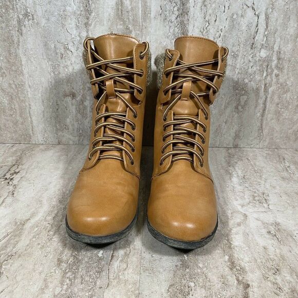 MIA Women's Melborne Ankle Boot Brown with Coordinating Sweater Trim Size 7 - Picture 6 of 9